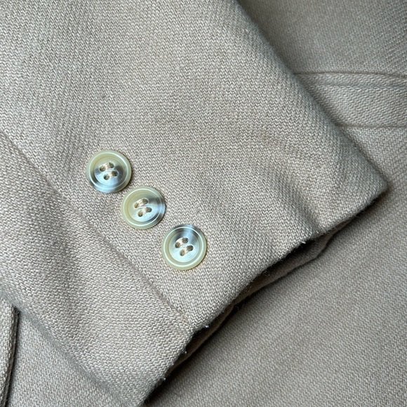 VINTAGE EVAN-PICONE WOMENS TAN WOOL LINED 2-BUTTON BLAZER, PETITE SIZE 12 - Picture 12 of 12